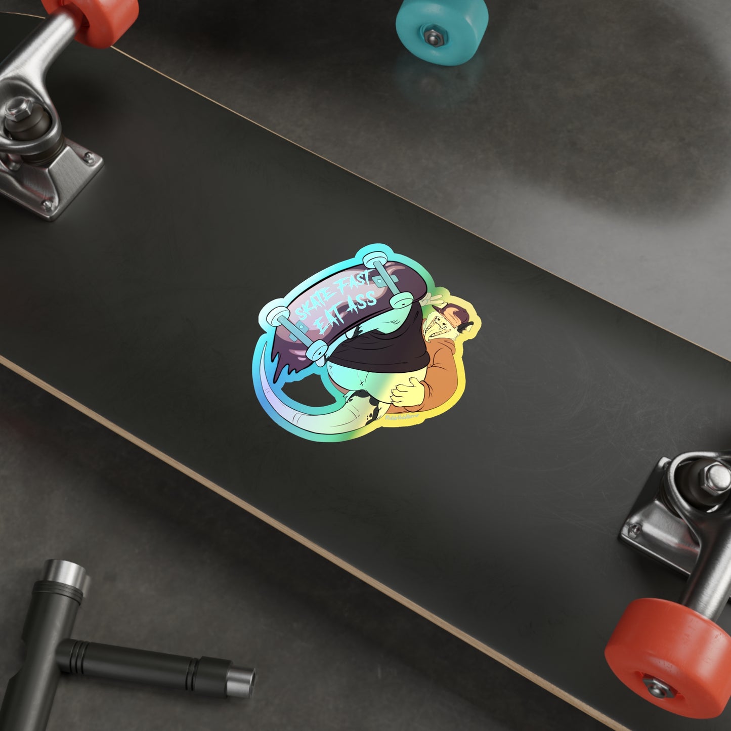 "Skate Fast, Eat Ass" Holographic Sticker - X Butt