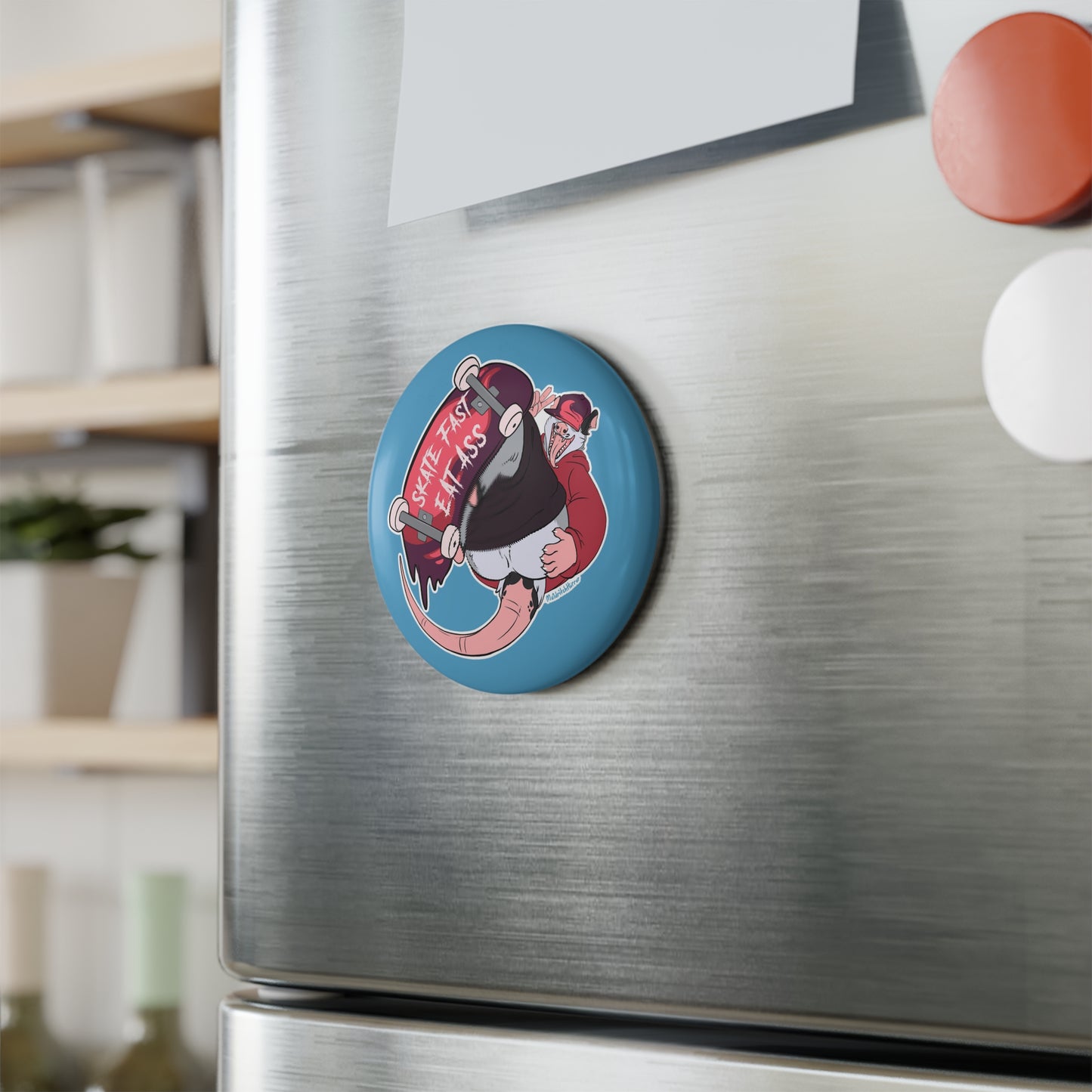 "Skate Fast, Eat Ass" Round Button Magnet - Line Butt
