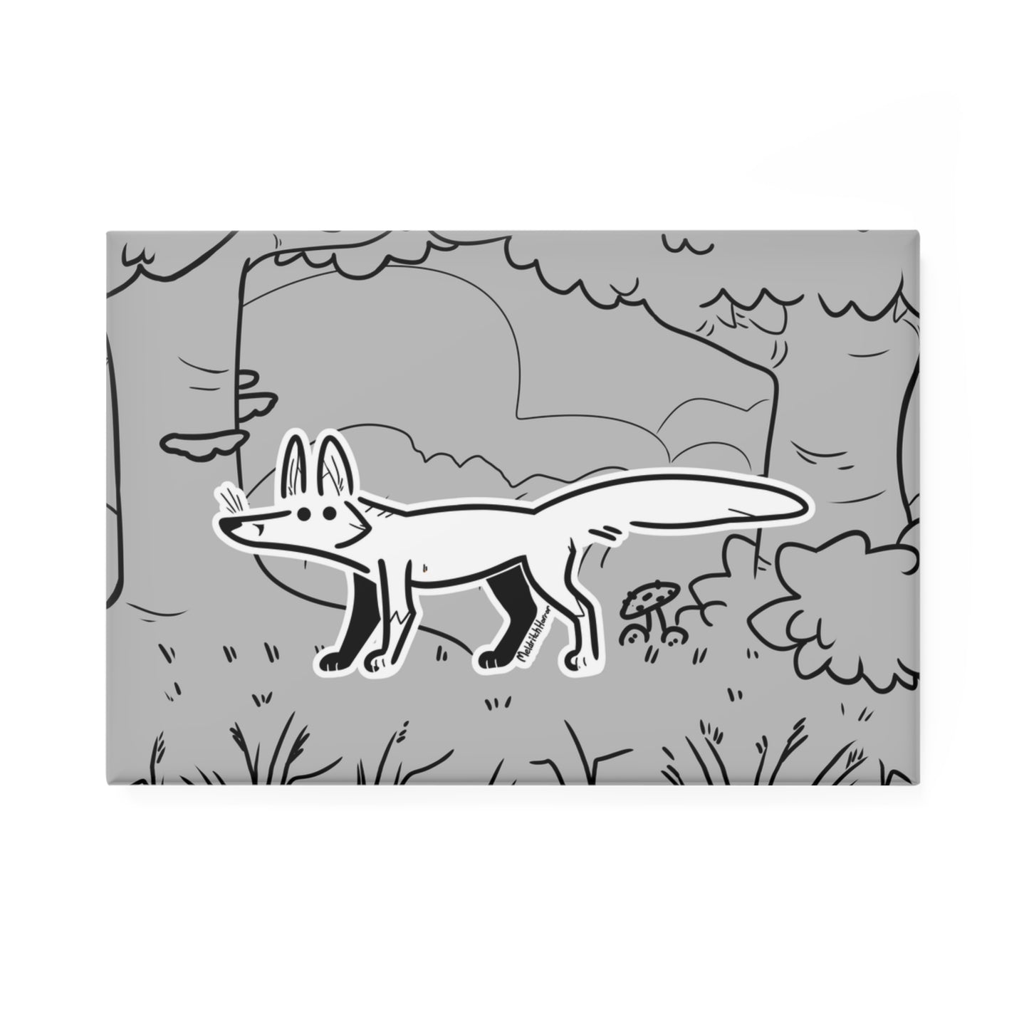 "Stick Fox" Rectangular Button Magnet - White