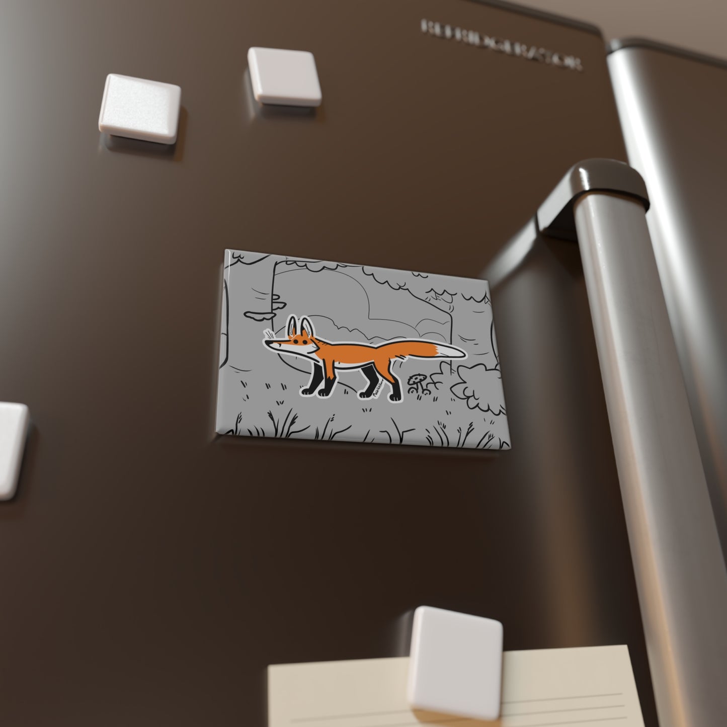 "Stick Fox" Rectangular Button Magnet - Orange