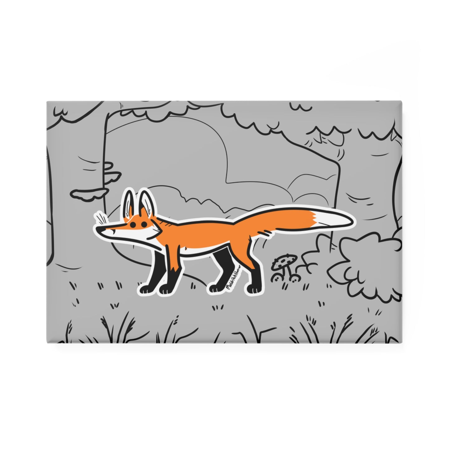"Stick Fox" Rectangular Button Magnet - Orange