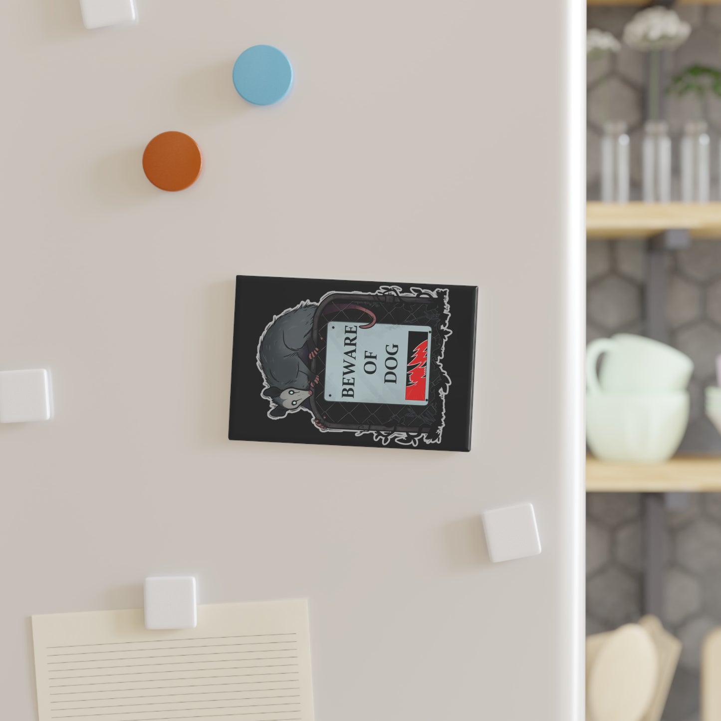 "Beware of Dog" Rectangular Button Magnet